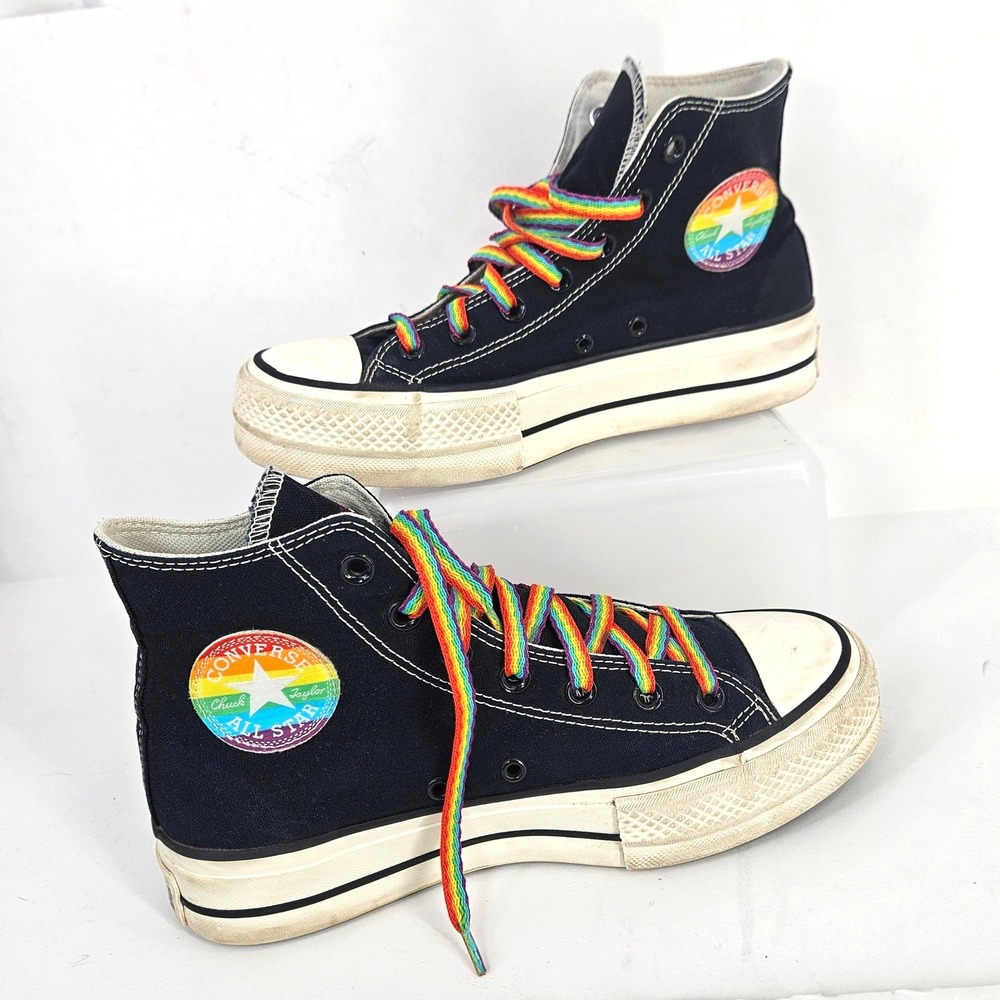 Pride Converse Chuck Taylor All Star Platform Blk Rainbow High Top Sneakers 7.5 - Picture 2 of 13